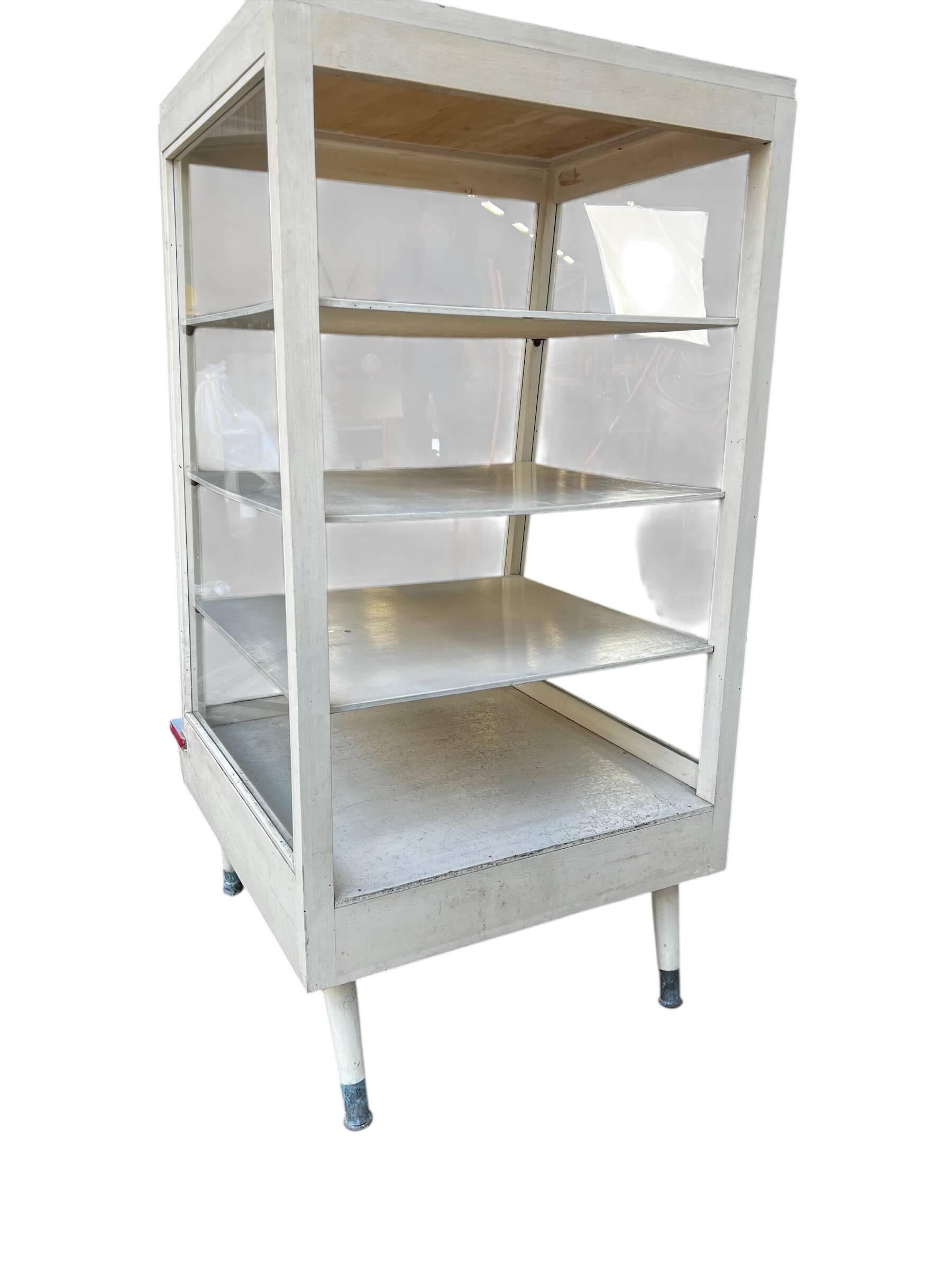 Vintage wooden shop counter, display case, shelf