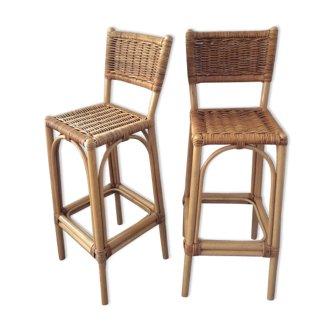 Pair of vintage high chairs from the 60s and 70s rattan