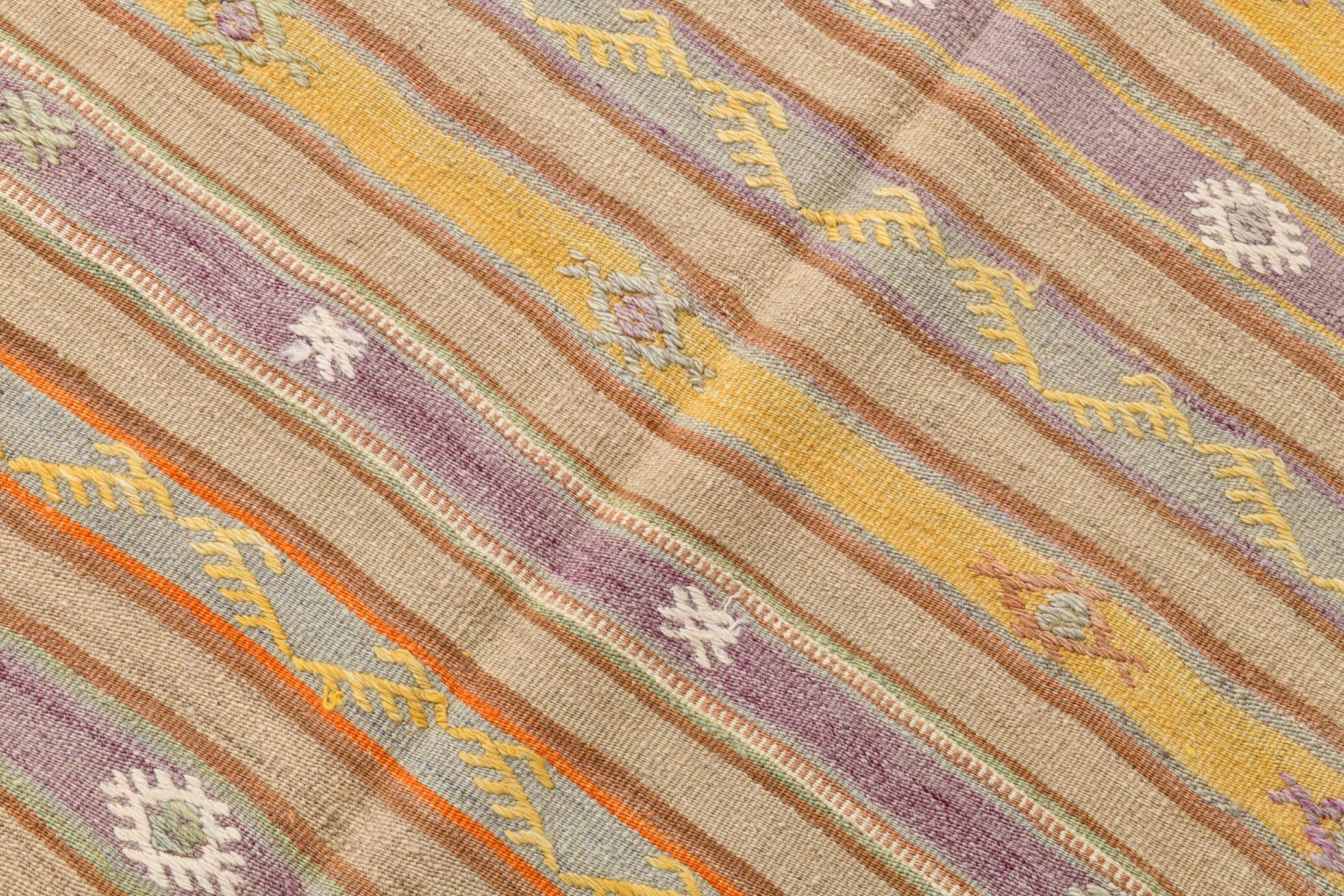 Warm Earth Tones Striped Turkish Kilim Rug, 135x168 Cm