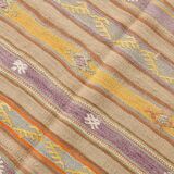 Warm Earth Tones Striped Turkish Kilim Rug, 135x168 Cm