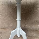 Antique pedestal table with engraved wooden top (birds) and sky blue base