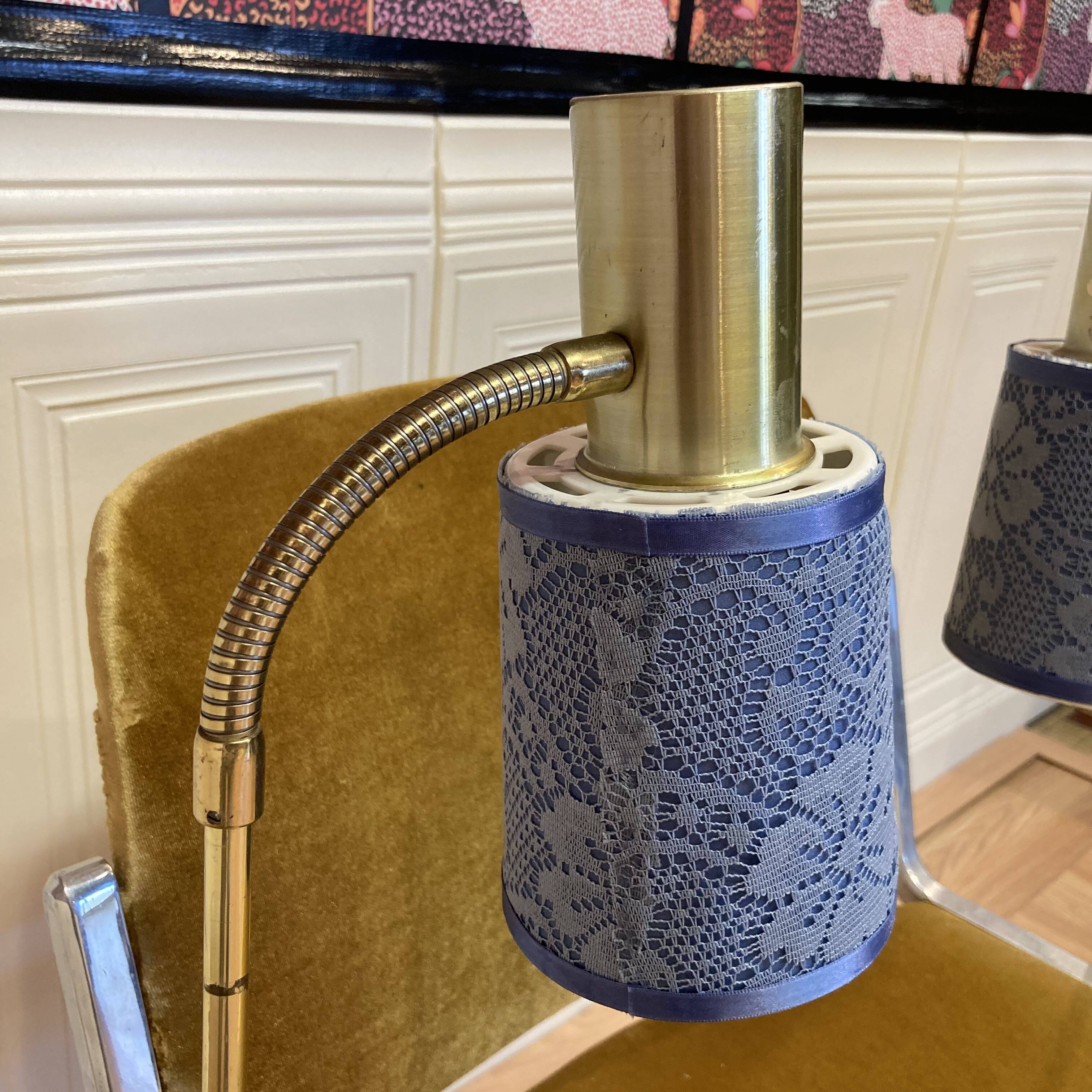Pair of large modular industrial lamps from the 1950s.