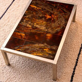 Vintage 1970s coffee table – chrome metal & enamelled tiles