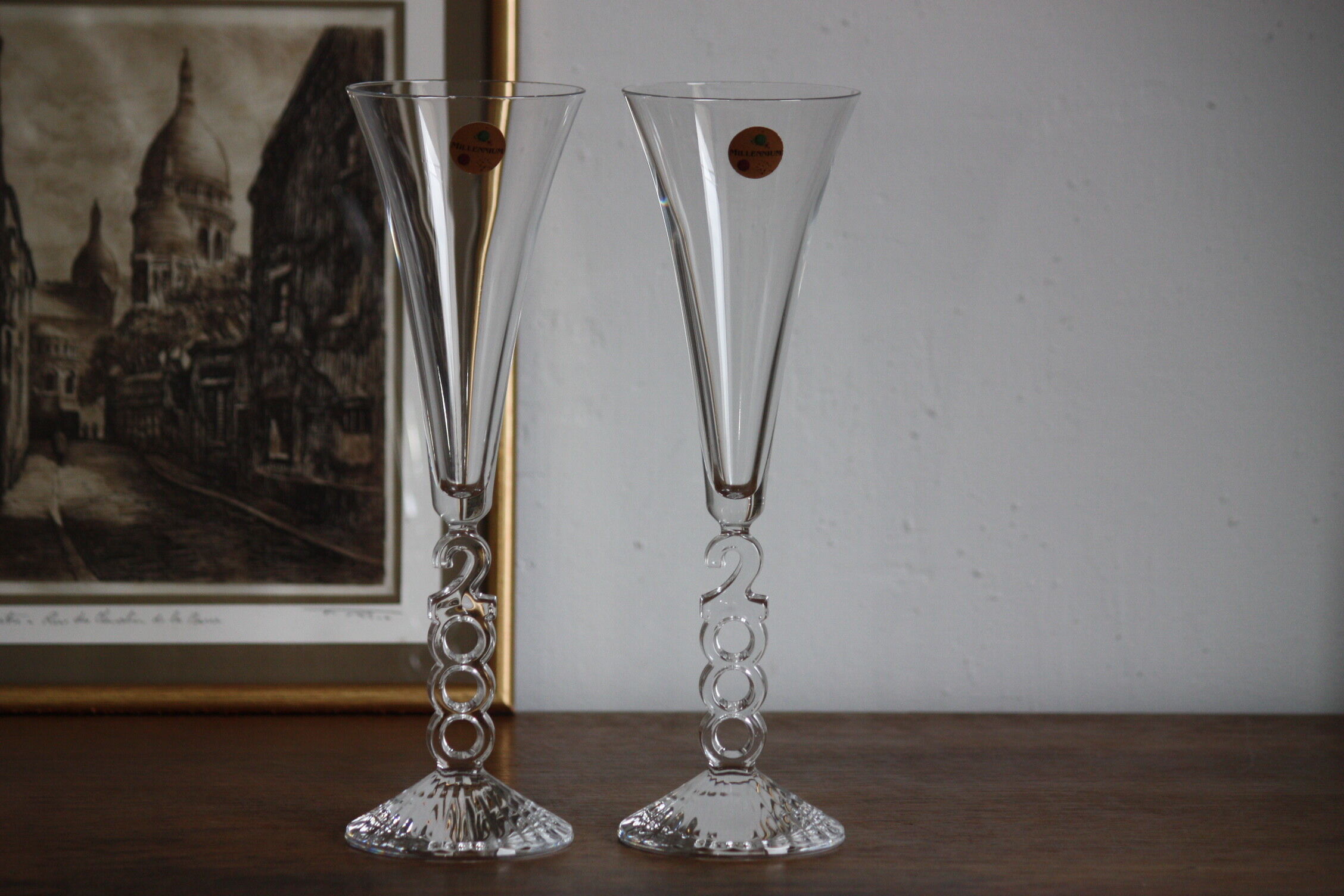 2 vintage champagne flutes in arques crystal