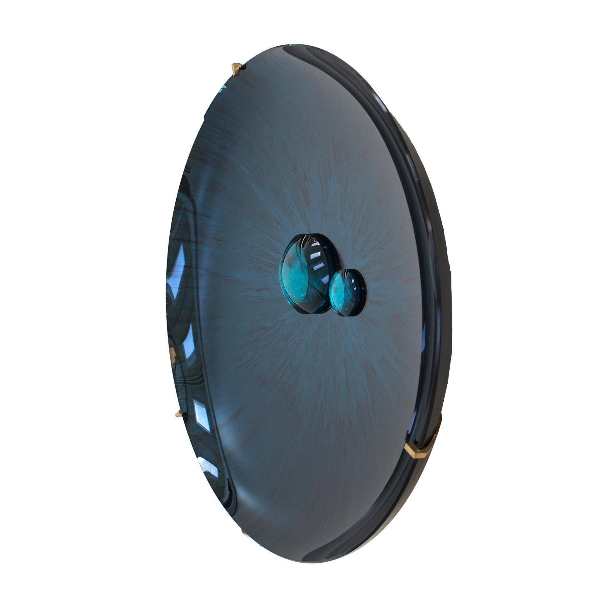 Contemporary Sculptural Concave Round Mirror in Blue, Made in France