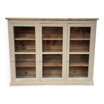 Ancienne vitrine à étagères d'épicerie 1900 en bois