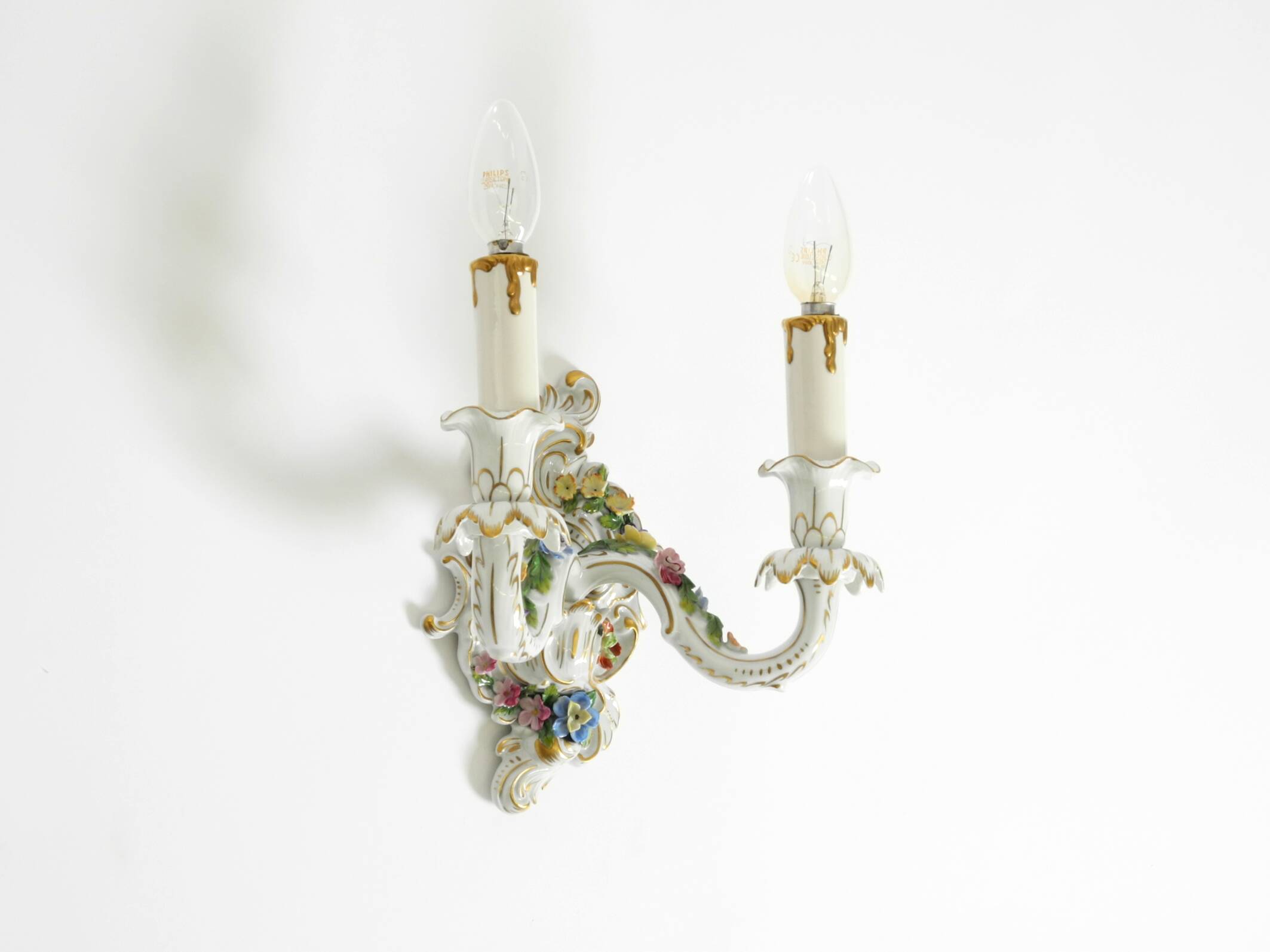 Beautiful hand-painted Mid Century porcelain wall lamp