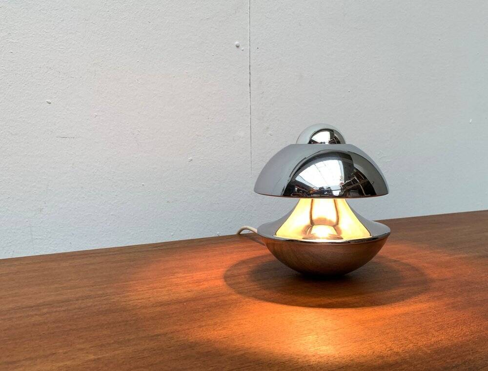 Chrome mushroom table or wall lamp in German mid-century space style by Klaus Hempel for Kaiser Leuchten, 1970s.