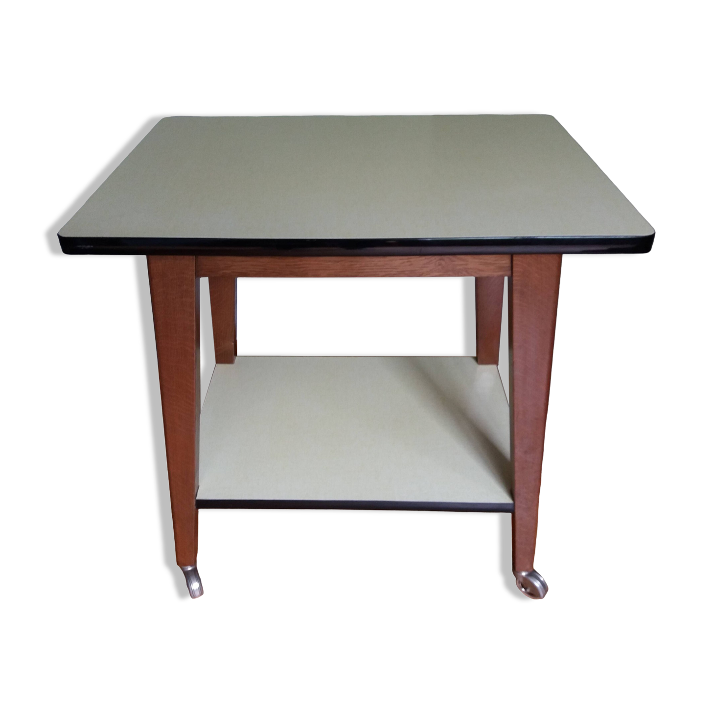 Formica and wood dessert table on wheels