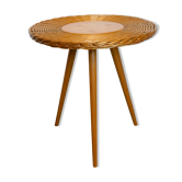 Guéridon tripode, table d'appoint en rotin et bois clair