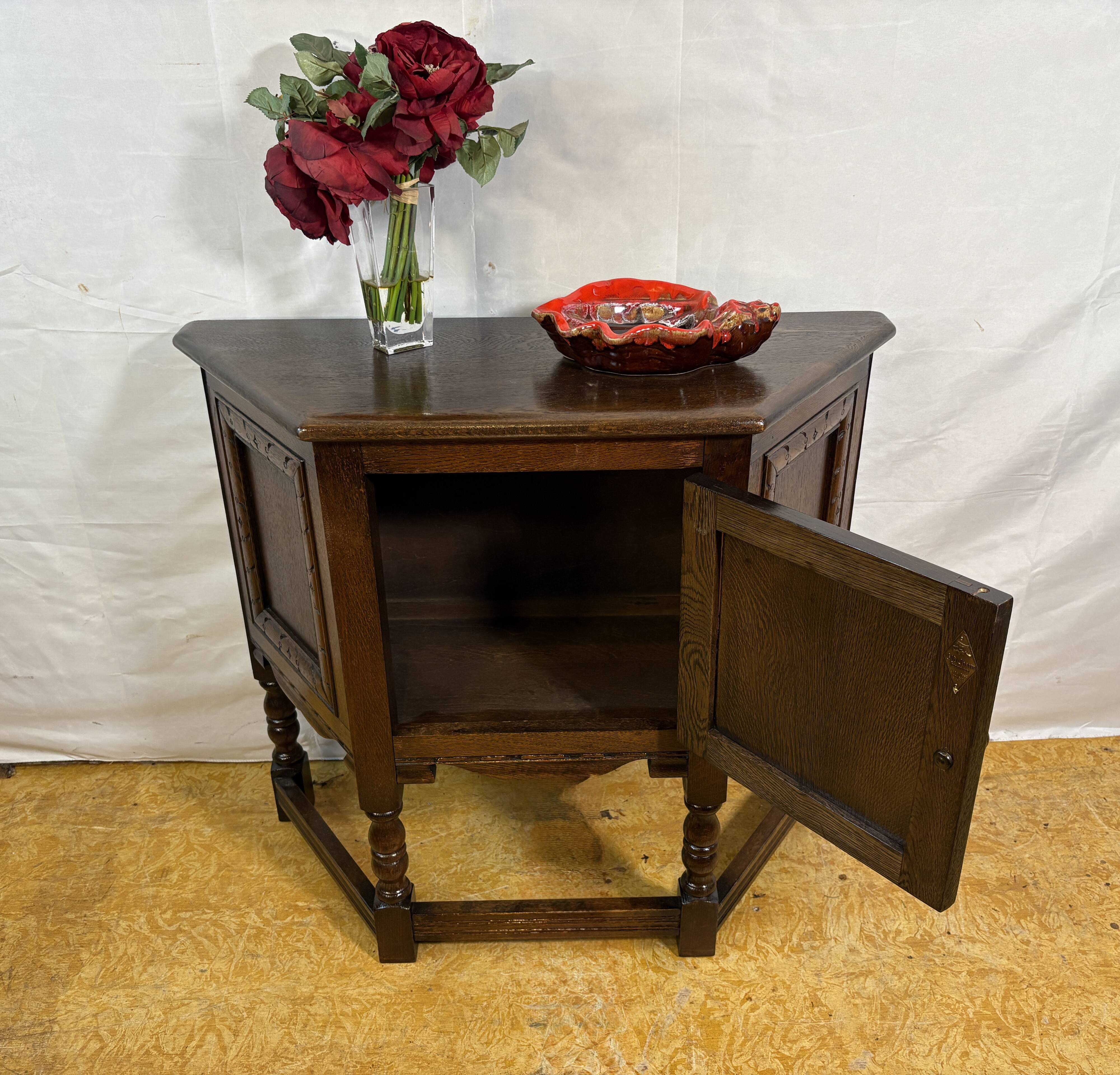 Vintage Old Charm Furniture Canted Side Cabinet English Country House  1970