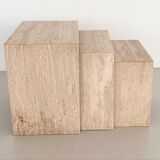 Nesting coffee tables in travertine stone from the 1970