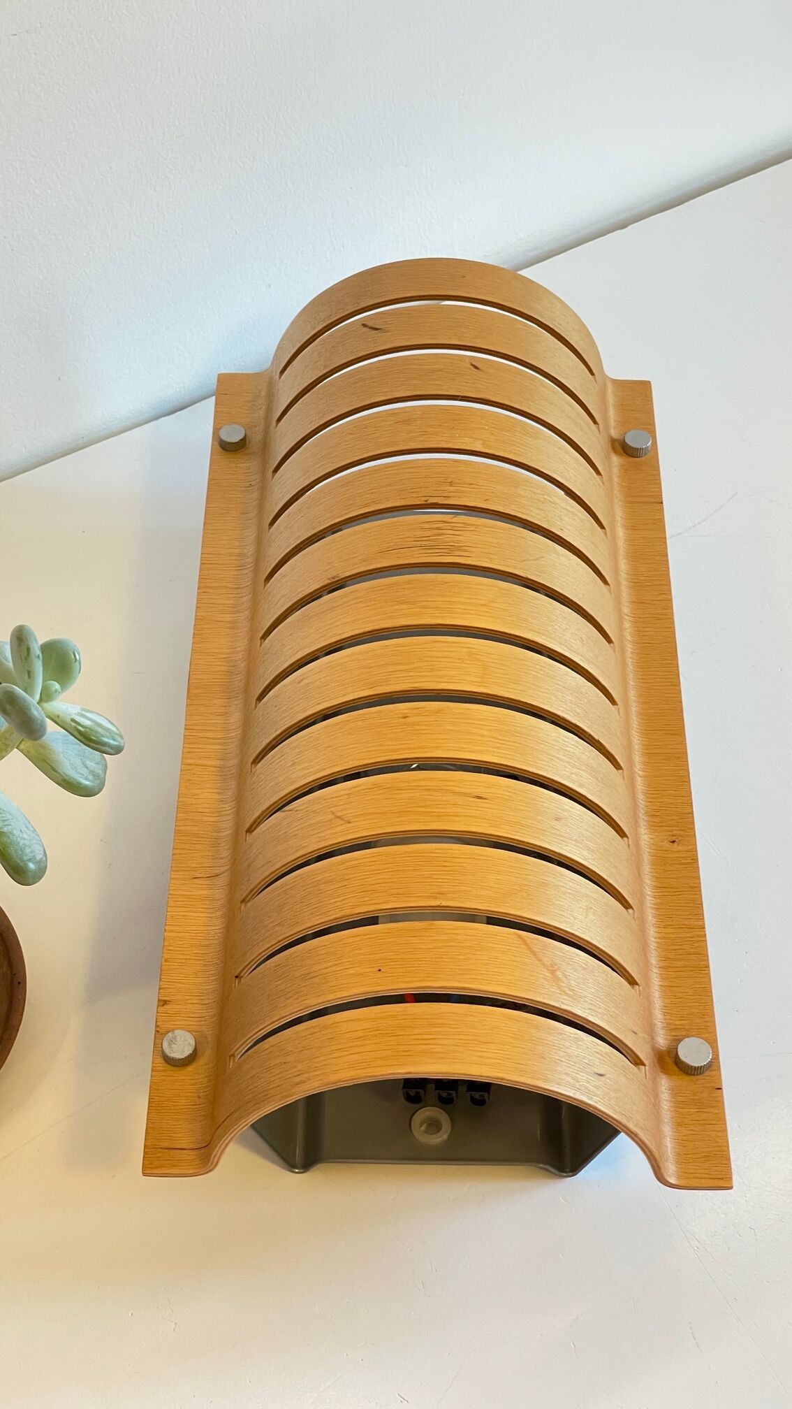 Vintage ikea bent wood and steel wall light