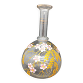 Vase/ bouteille en verre avec decor floral emaillé style legras en bon etat