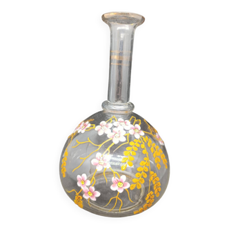 Vase/ bouteille en verre avec decor floral emaillé style legras en bon etat