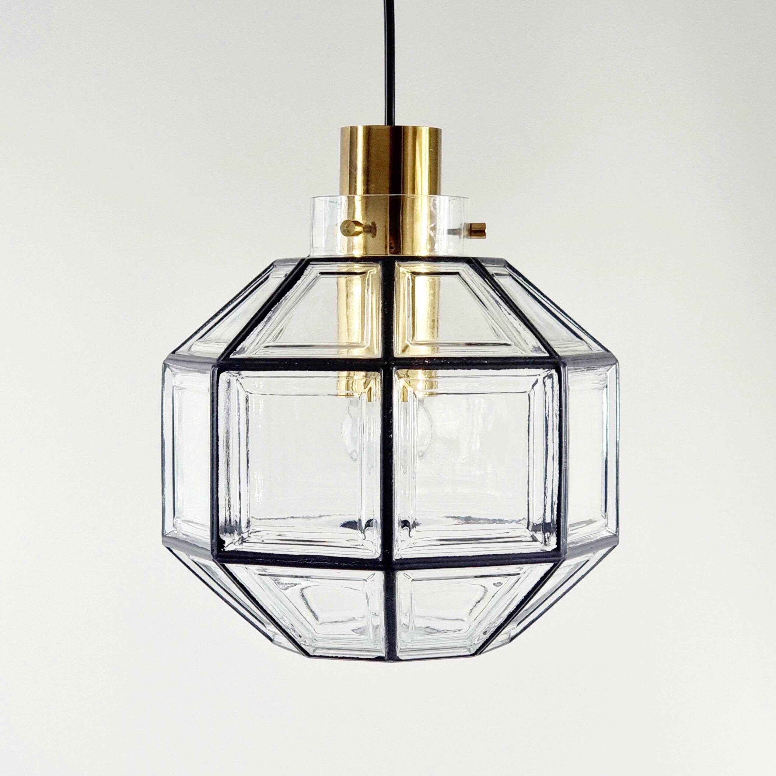 Large Mid-Century Octagonal Glass Ceiling Light from Limburg, Germany, 1960s