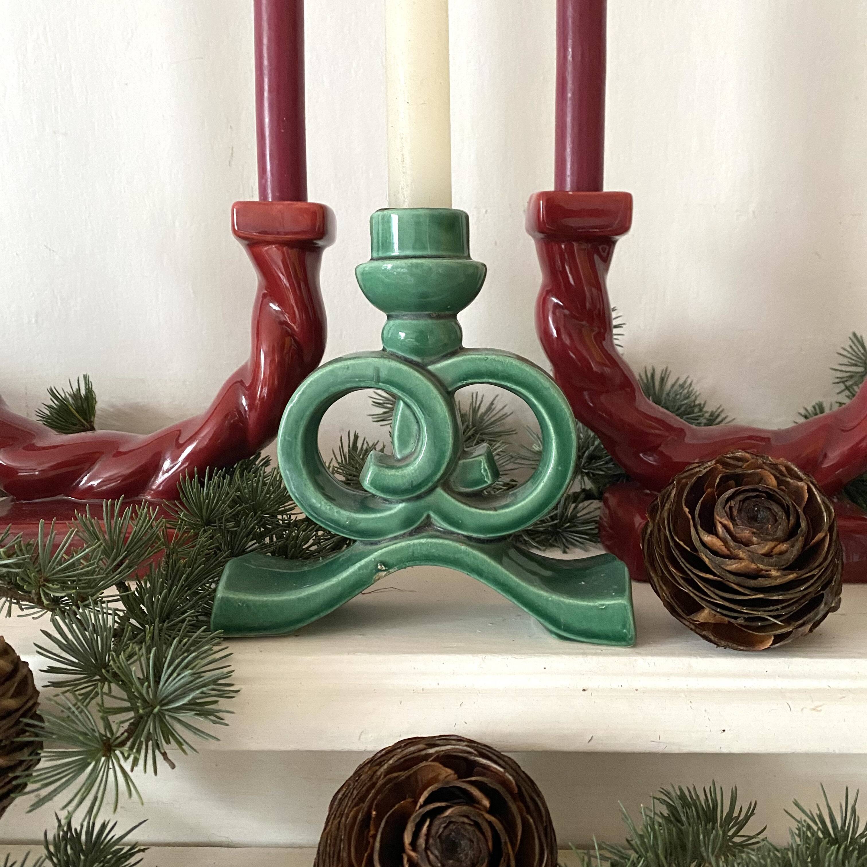 Pair of double ceramic candlesticks, 1950s
