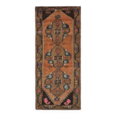 Tapis couloir vintage turc Oushak fait à la main en laine et coton marron 128296