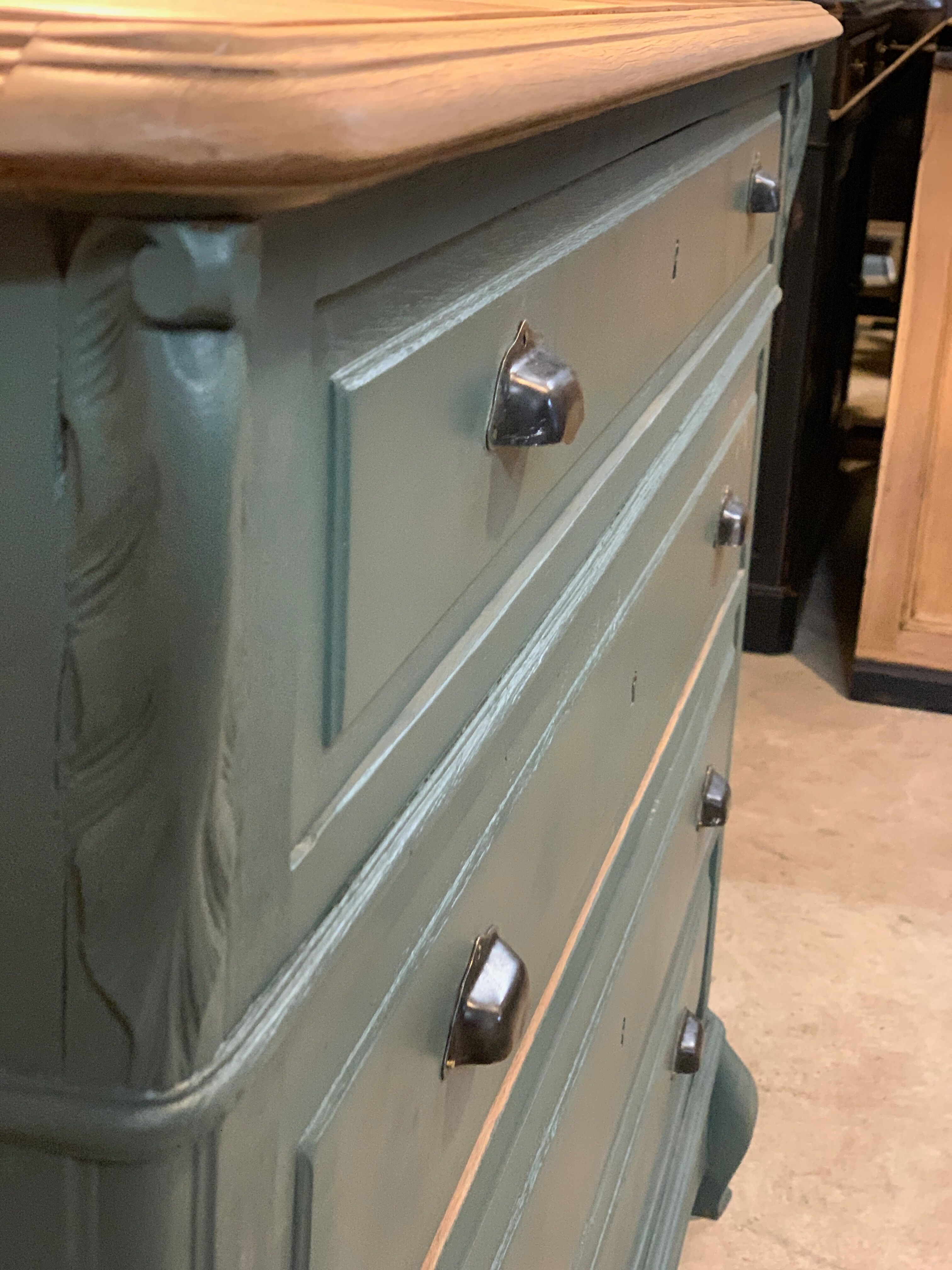 Old olive green oak chest of drawers