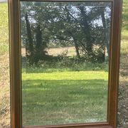 Large natural wood moulding mirror, gold fillet highlight, bevelled mirror, (La Gatvinière)