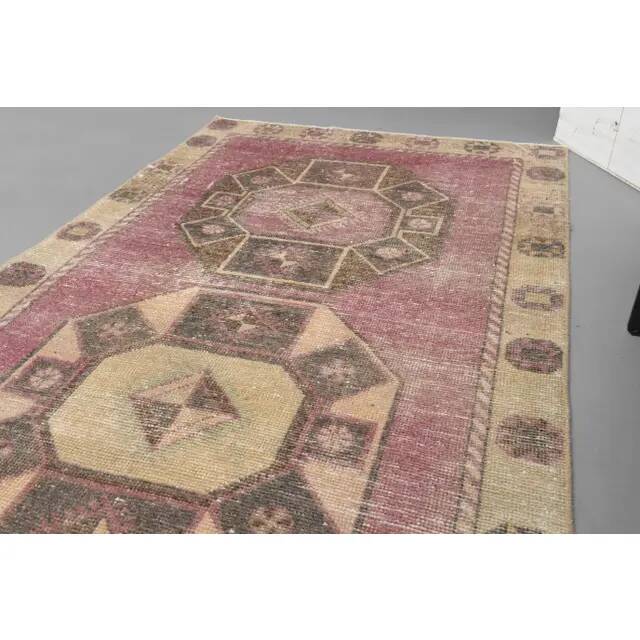 1970s Turkish Hand-Knotted Wool Cotton Pink Runner Rug 104x361