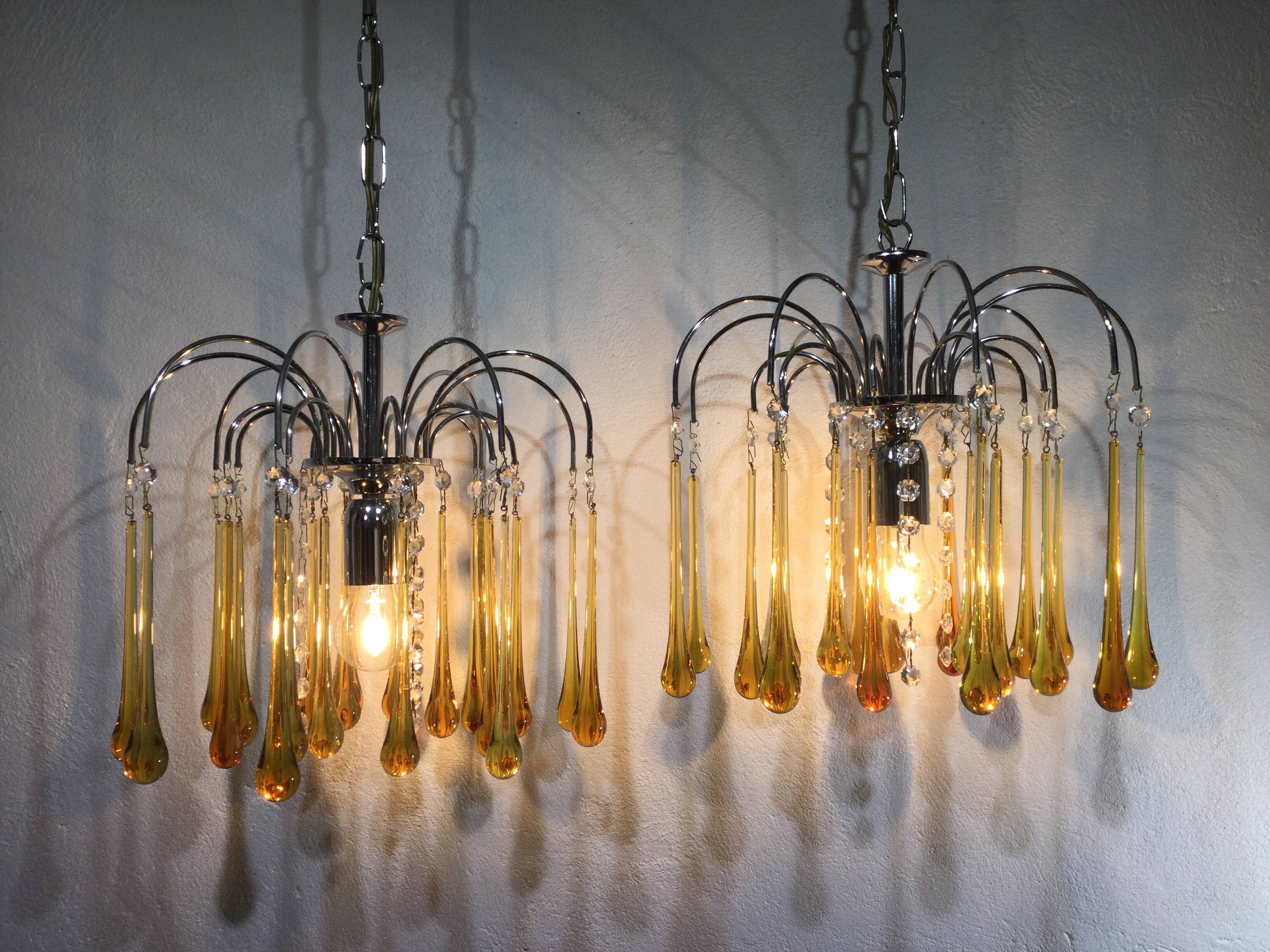 Murano chandelier drops in amber crystal