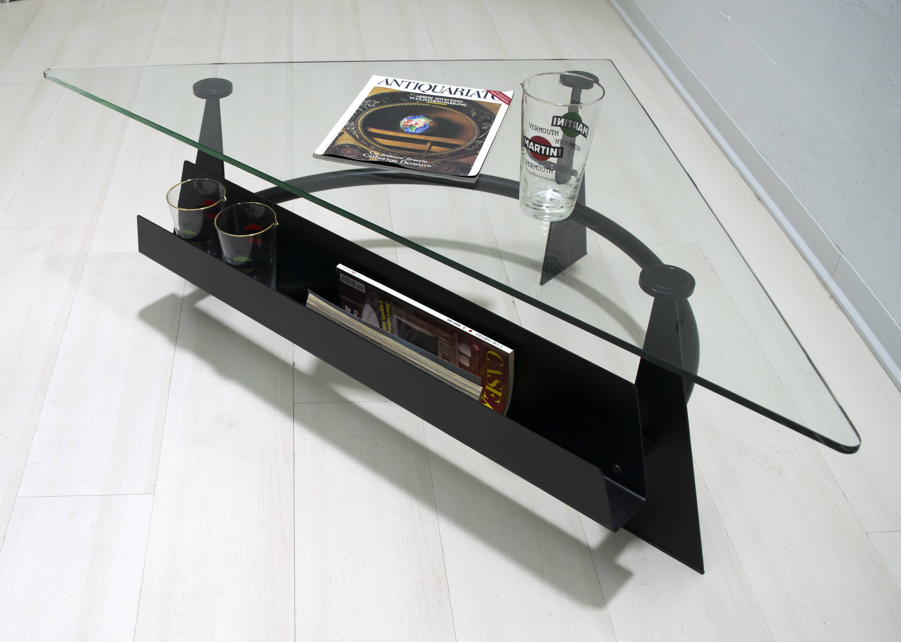 Modern and Contemporary Italian Coffee Table Blackened Metal and Glass Top