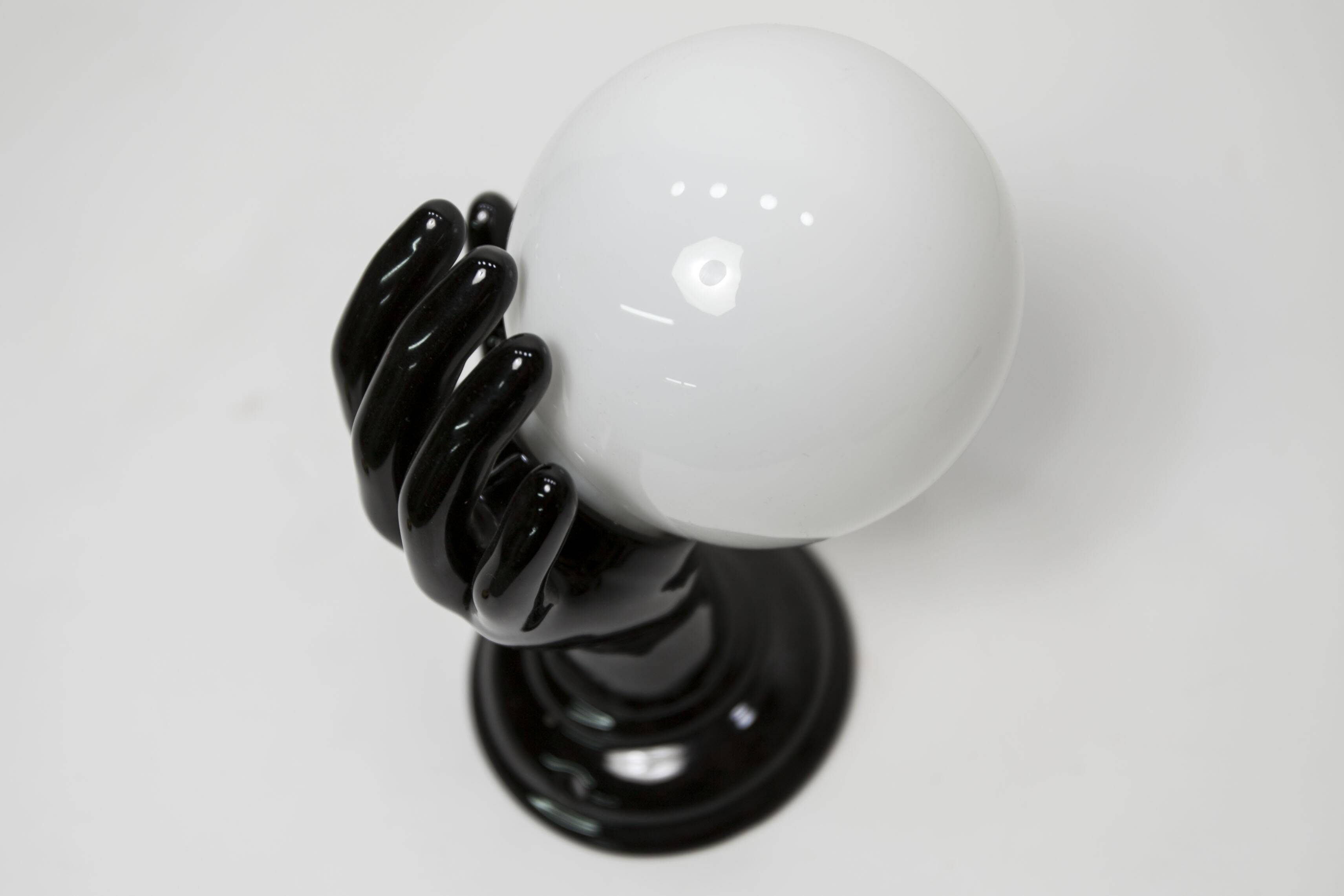 Main wall lamp in black ceramic 1960 original opaline globe