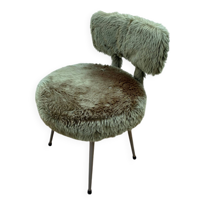 Chaise moumoute verte vintage 1960