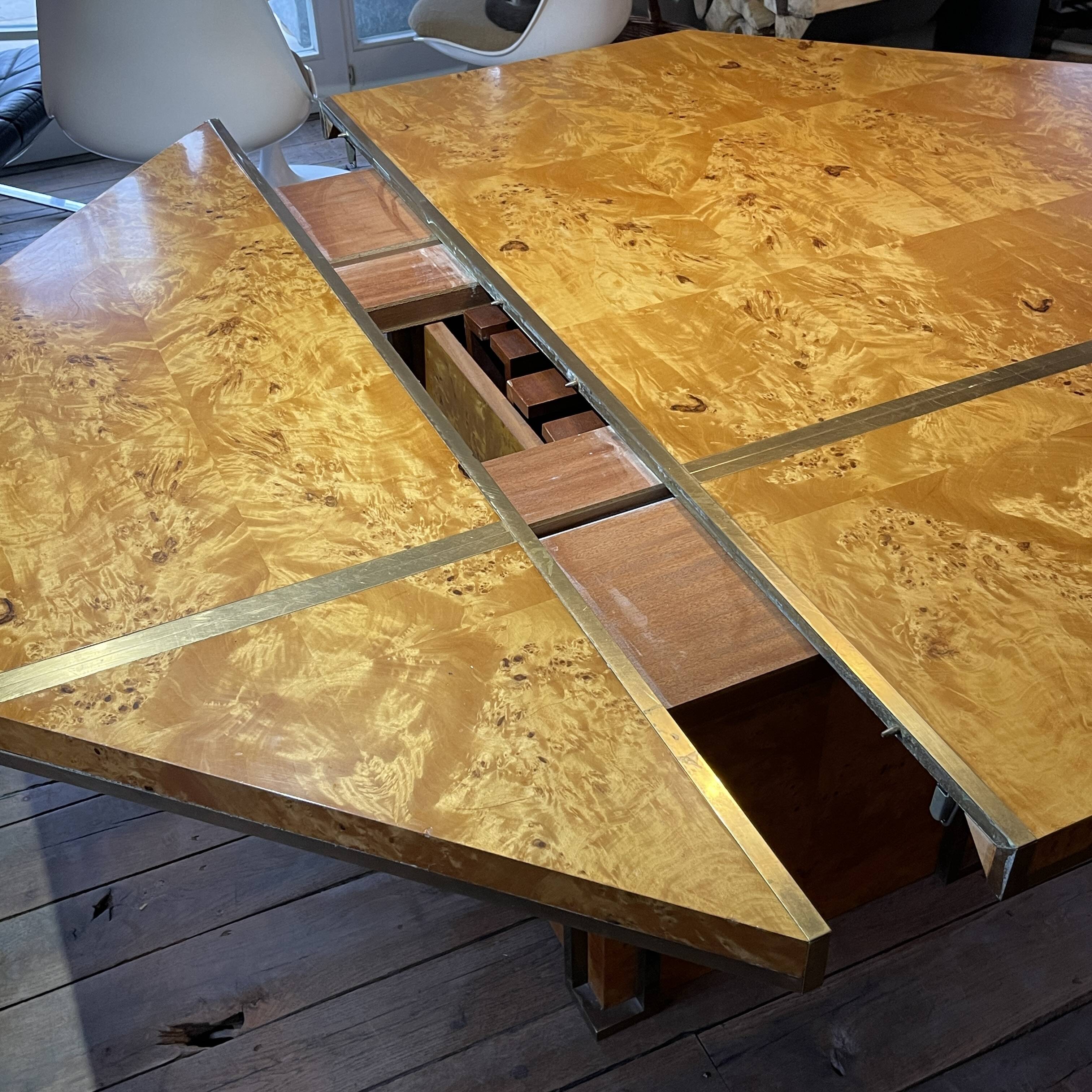 JEAN-CLAUDE MAHEY, Hollywood Regency dining table, extension leaves included.