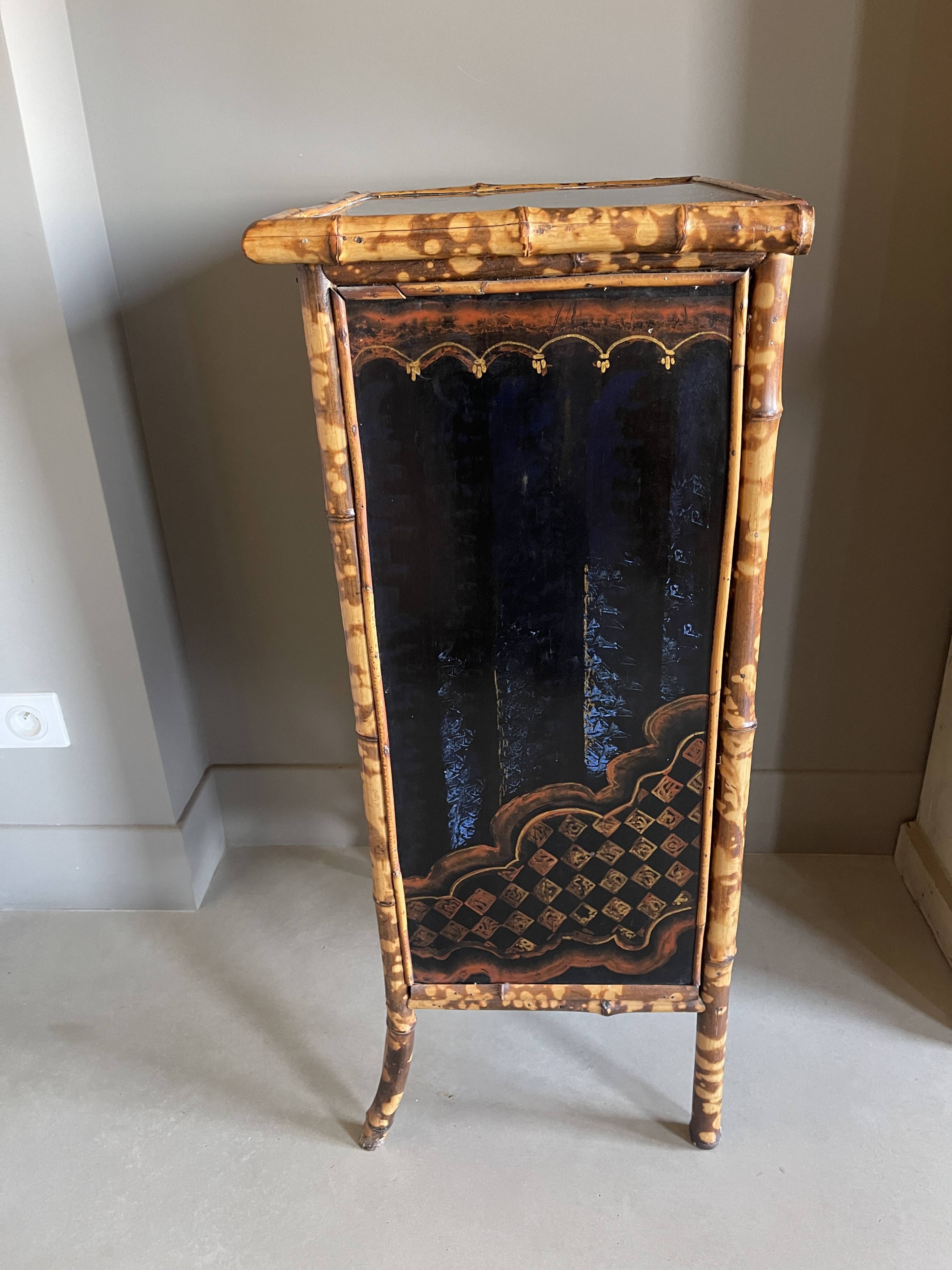 Bamboo buffet cabinet with Japanese lacquer decor