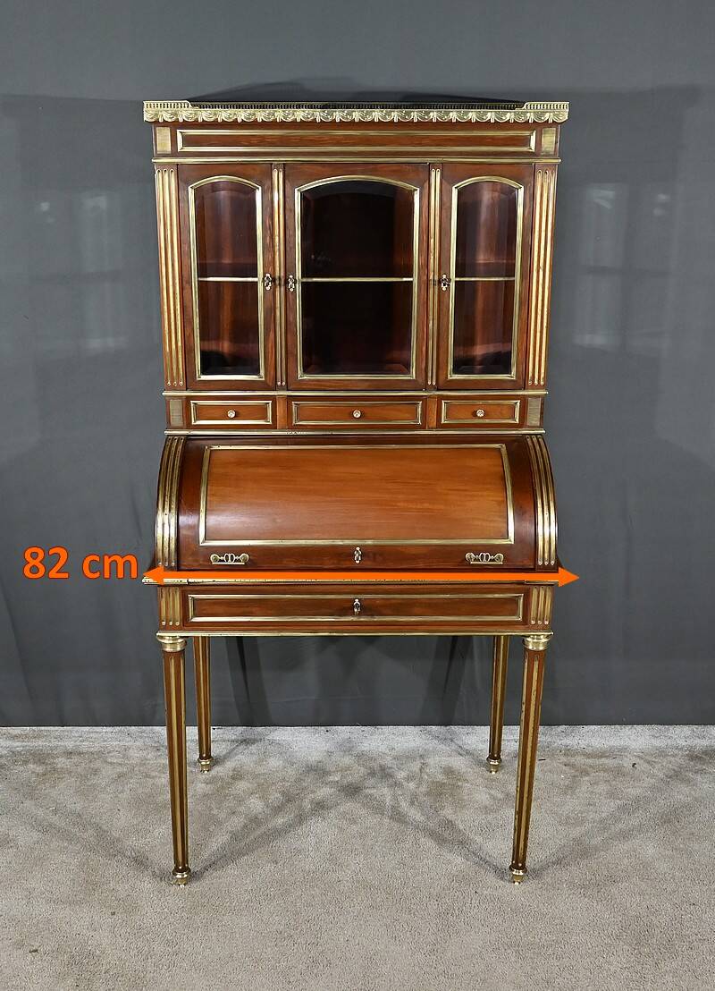 Rare Small Cylinder Desk and Showcase, Louis XVI style – Mid-19th century