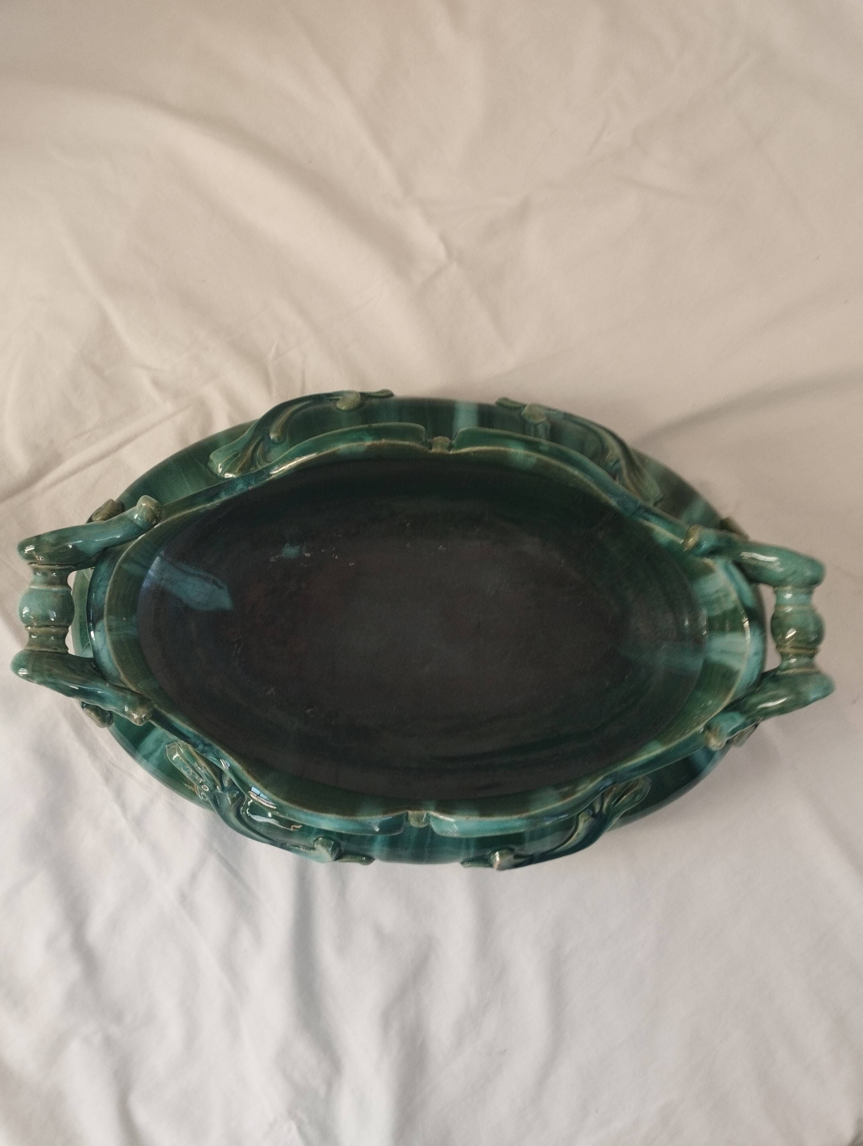 Large turquoise earthenware planter in Art Nouveau style - Jérôme Massier