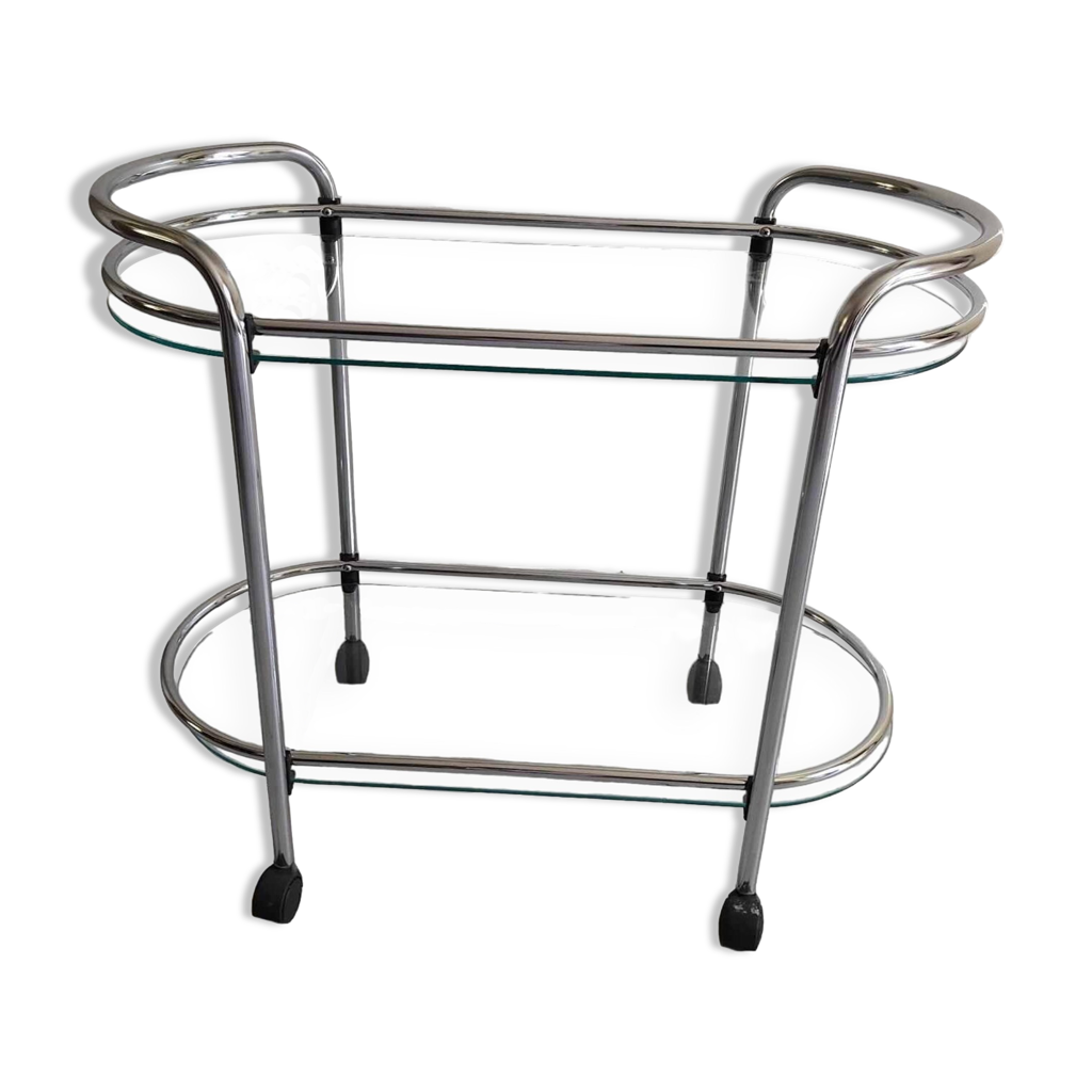Chariot à Cocktail Mid-Century Merrow Associates - Verre Et Chrome (3 étagères)