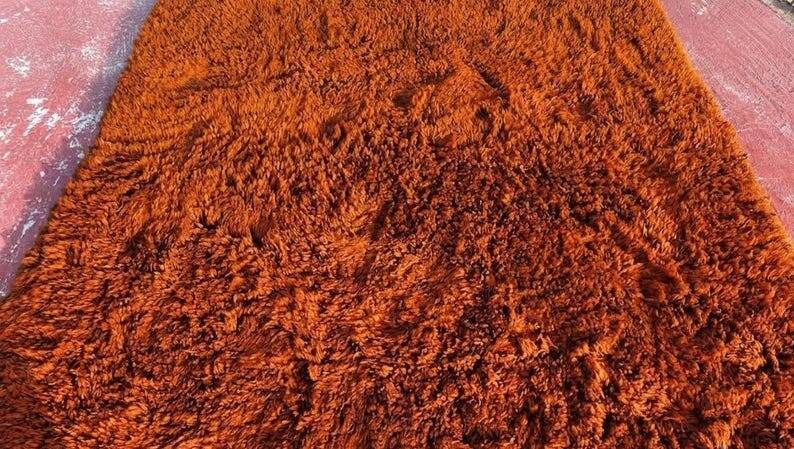 Moroccan Berber rug orange terracotta 300x200 cm – plain handmade rug