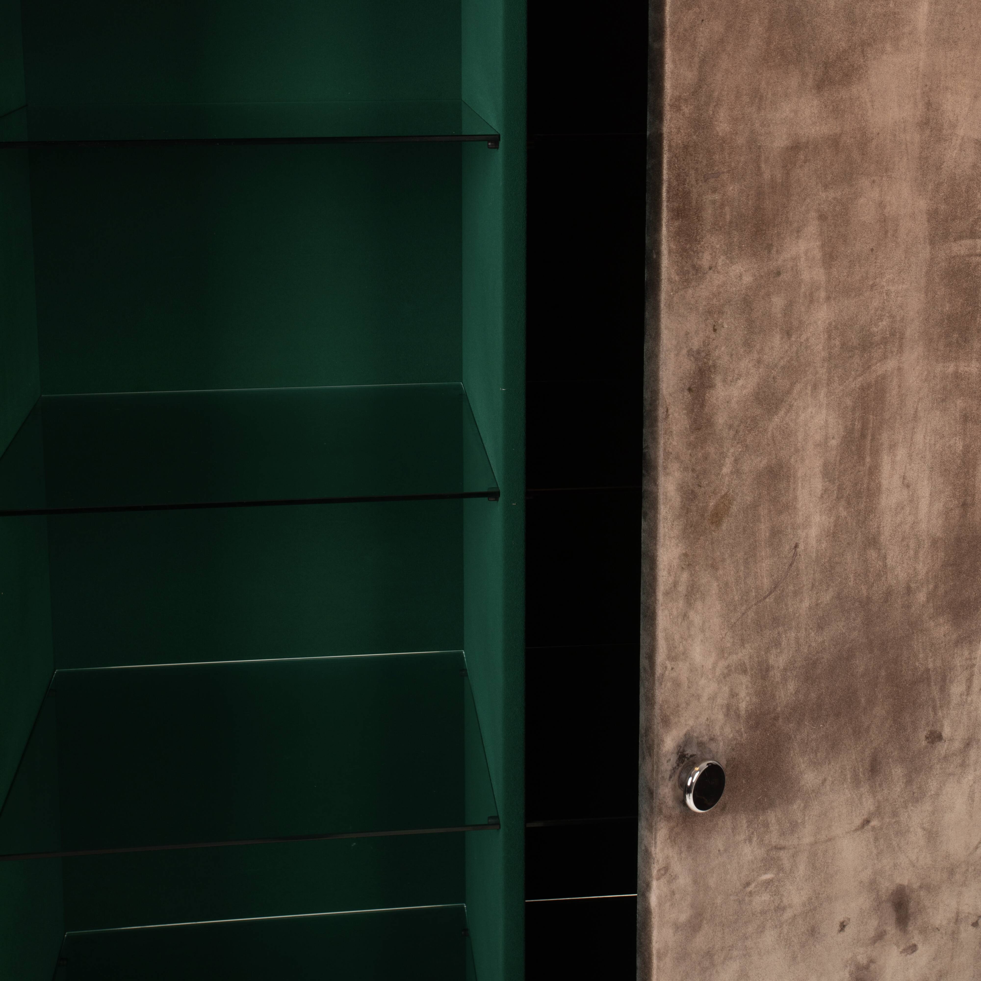 Guido Falsechini Hermès Smoked Glass and Suede Cabinets for i4 Mariani 1970