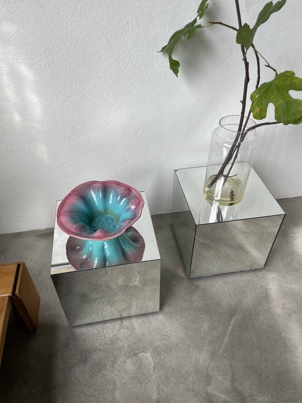 Blue and pink ceramic dish