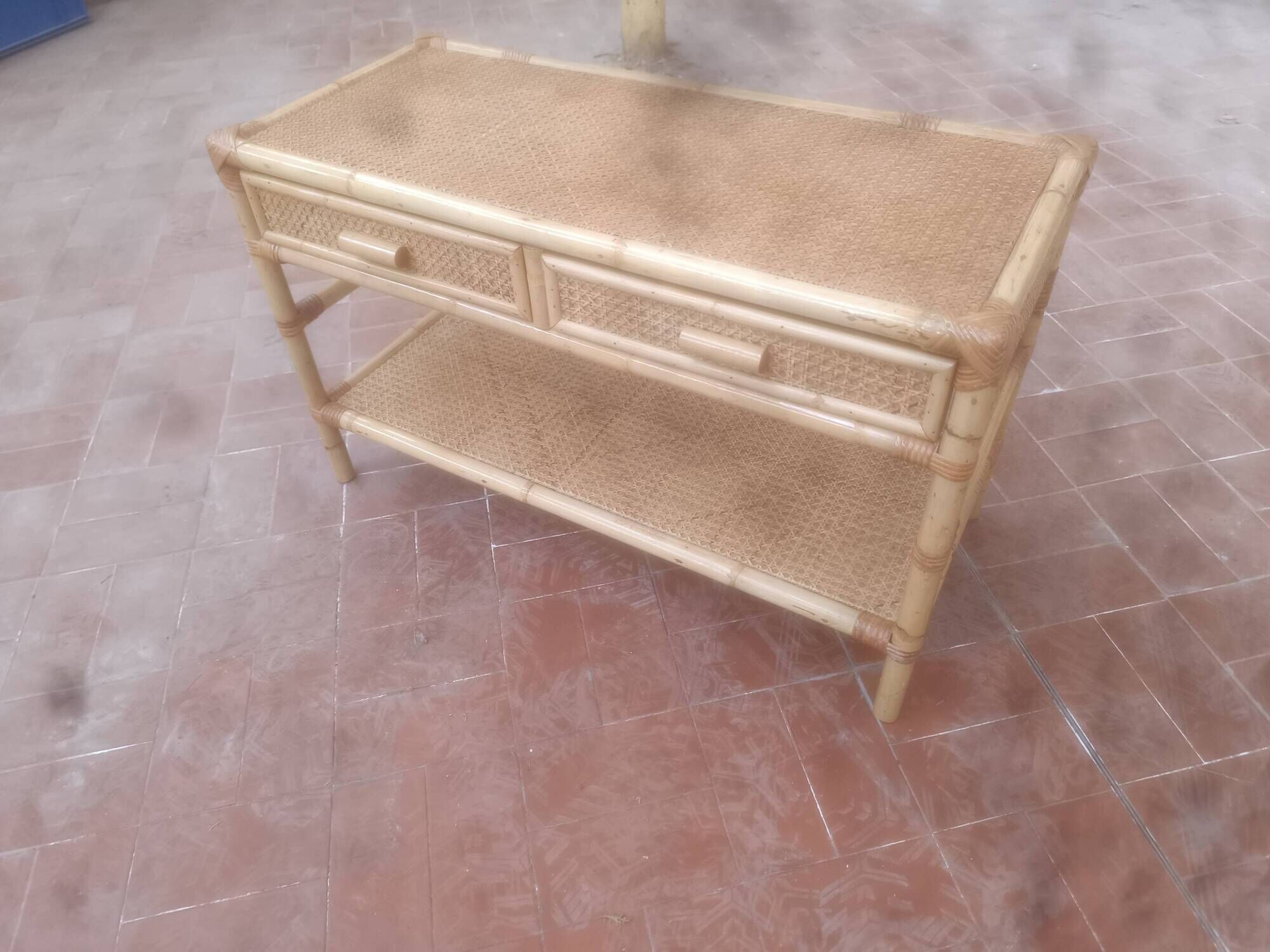 Bamboo and cane coffee table