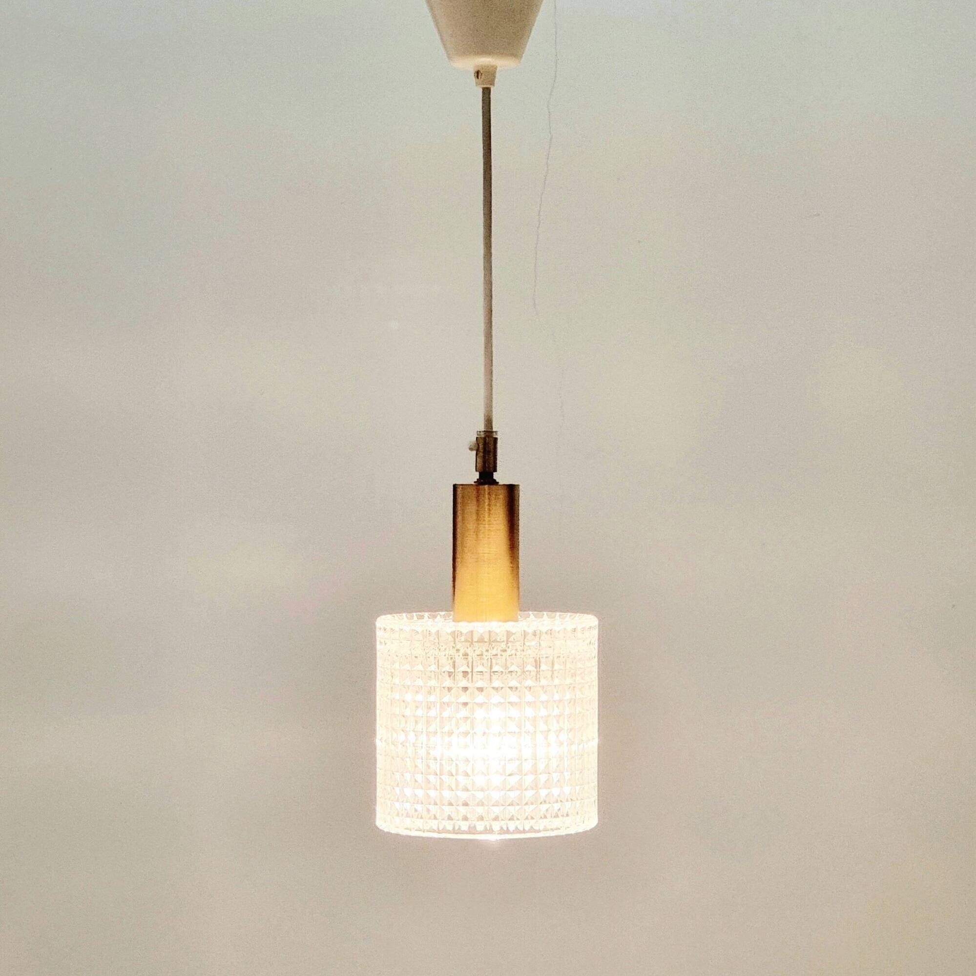Scandinavian Glass & Brass Pendant Light by Fagerlund for Orrefors, 1960s