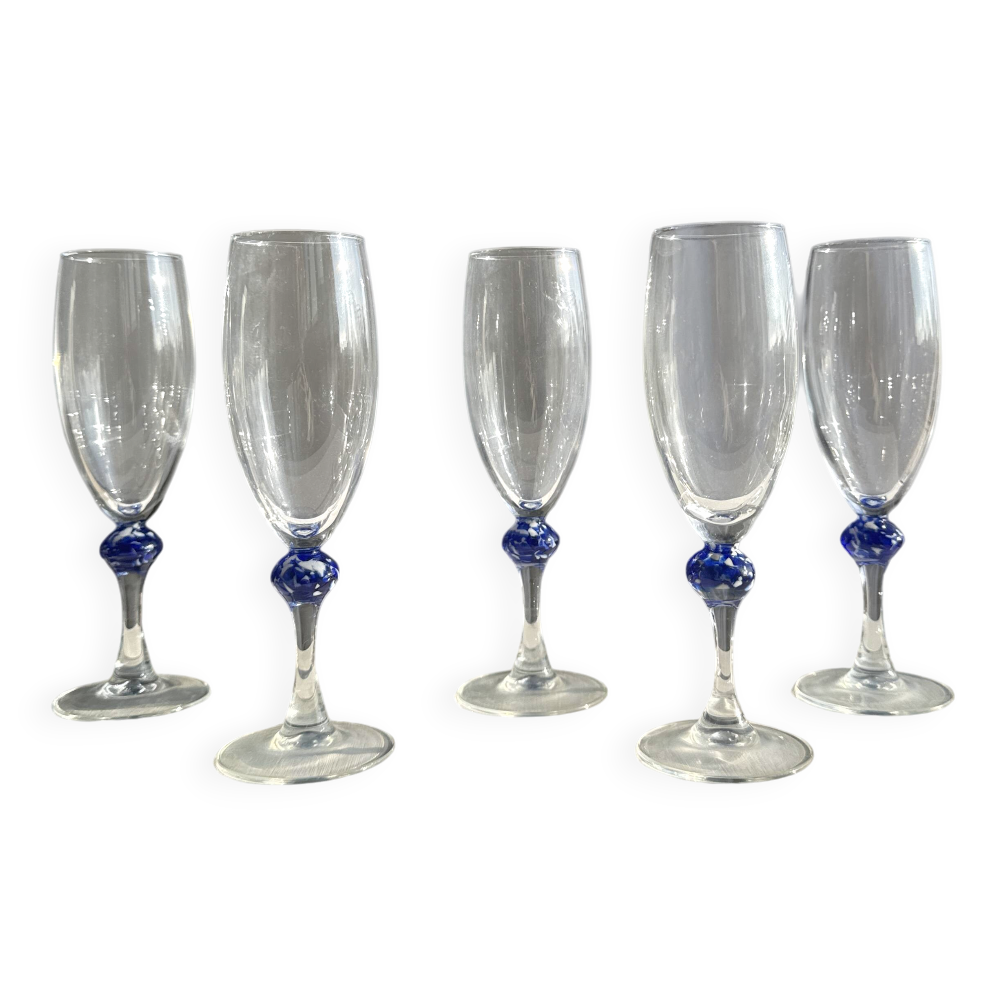 Set of 5 blue ball champagne flutes