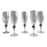 Set of 5 blue ball champagne flutes