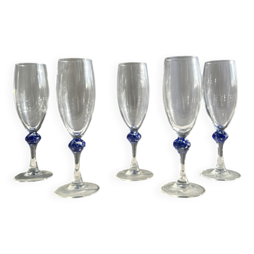 Lot de 5 flûtes à champagne boule bleue