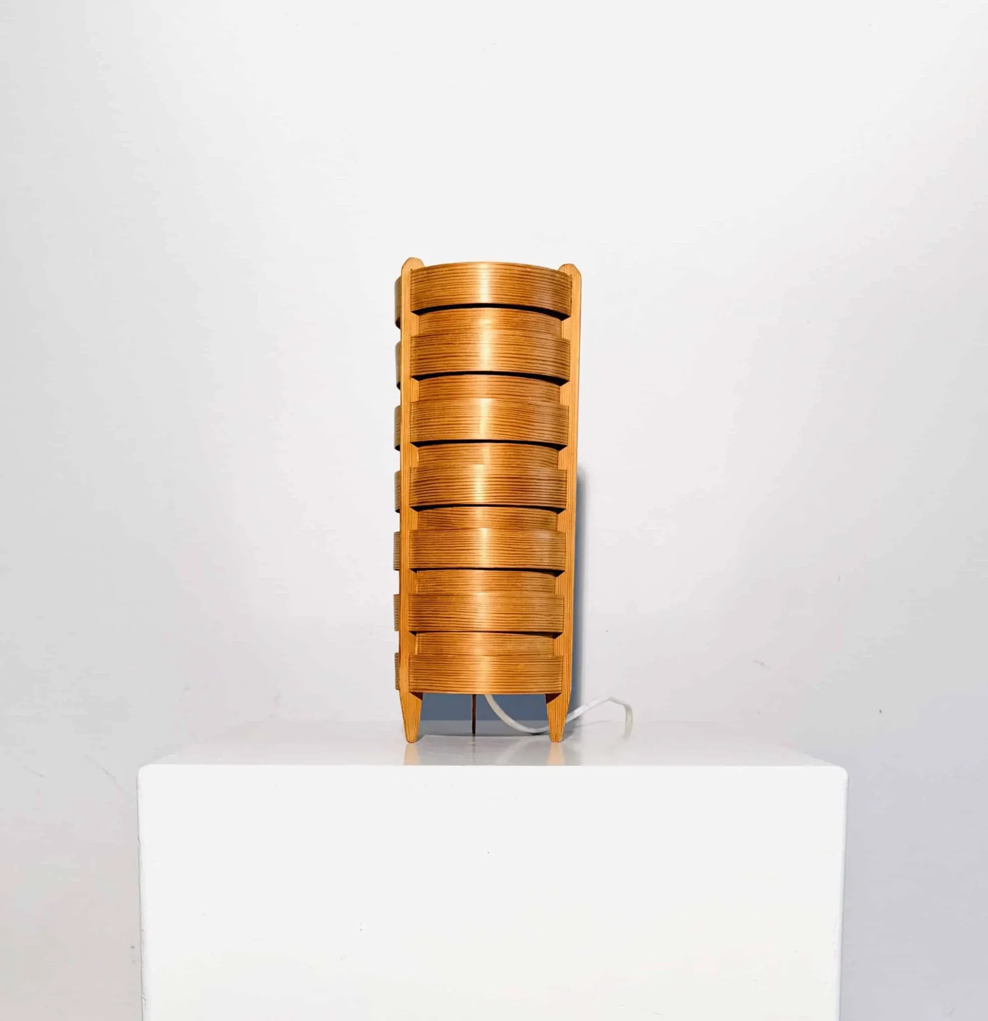 Cylindrical Pinewood Table Lamp In The Manner Of Hans-Agne Jakobsson, Sweden, Circa 1960S
