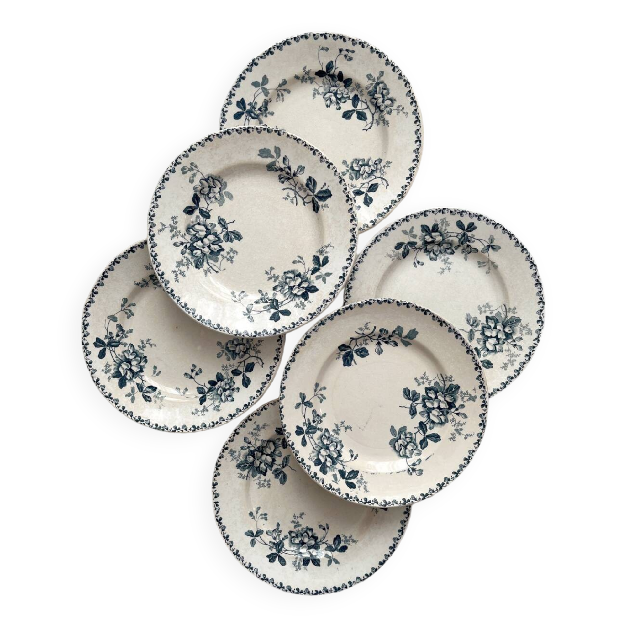 6 assiettes plates en terre de fer « Acacia » Moulin des Loups et Hamage