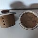 brown stoneware water butter dish