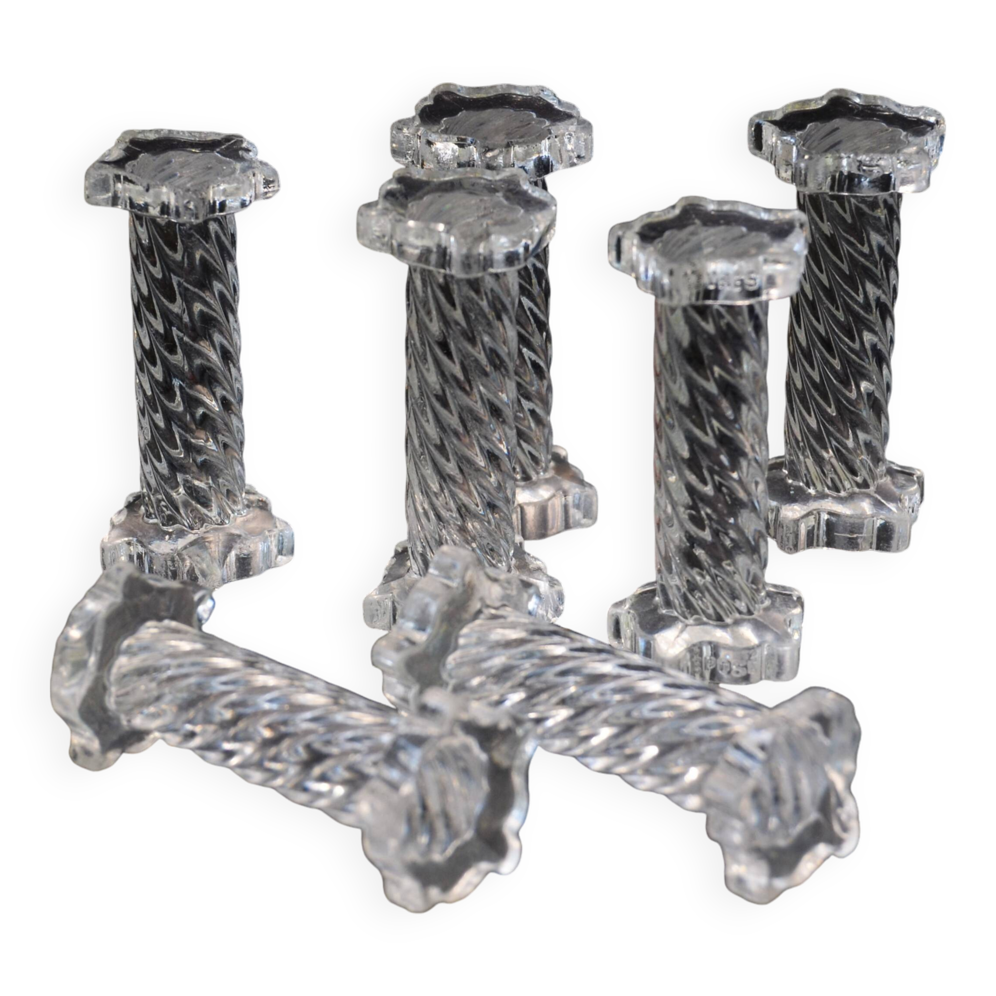 Lot of 5+2 Mid Century Twisted Knife Rests Cristallerie de Sevres Crystal Depose