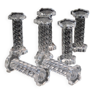 Lot of 5+2 Mid Century Twisted Knife Rests Cristallerie de Sevres Crystal Depose