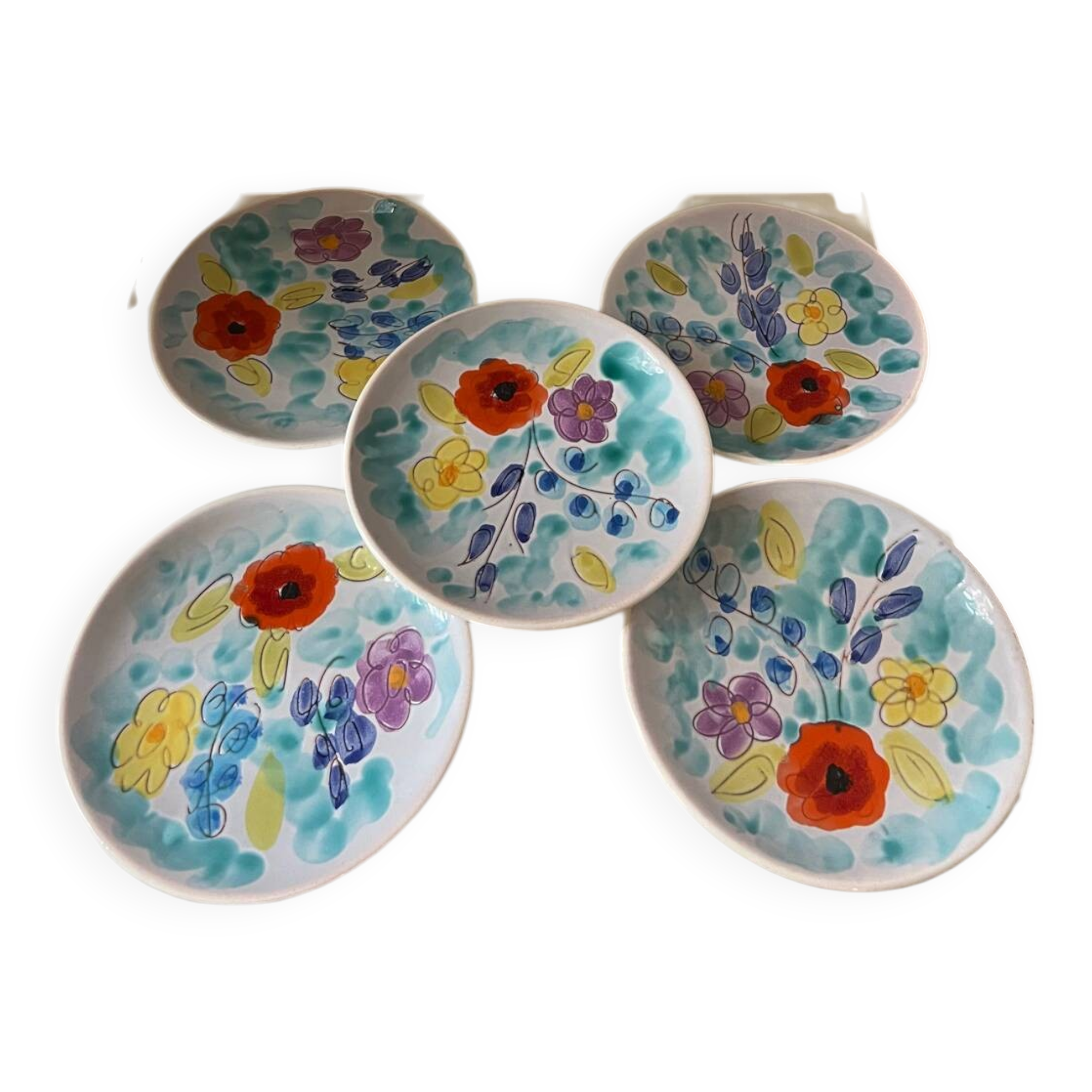 Set of dessert plates with flowers, Vallauris 1960