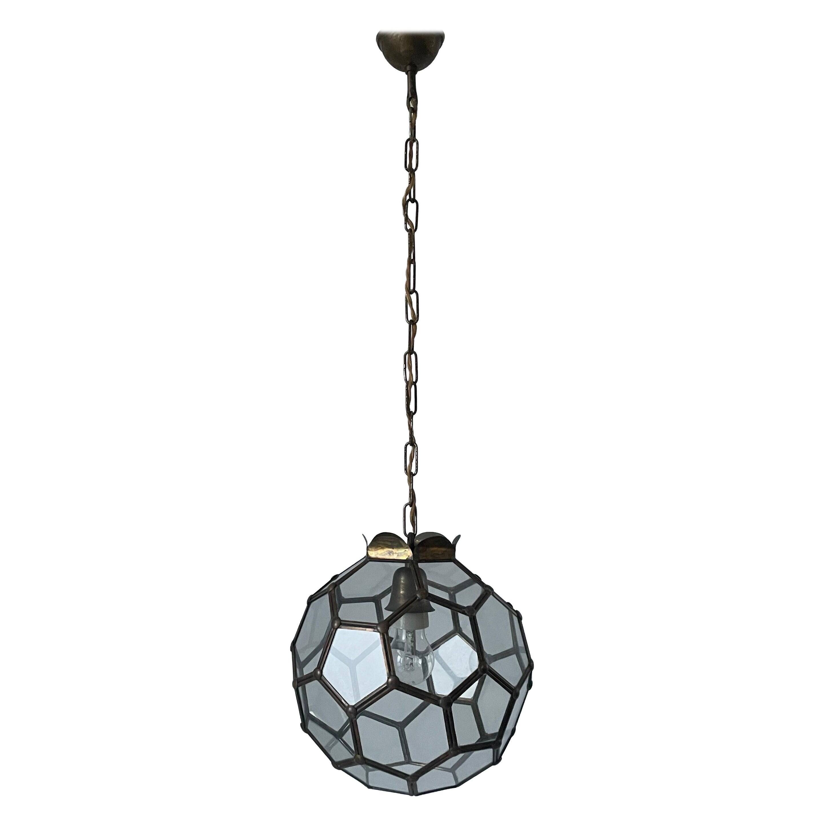 Italian Art Deco glass ceiling light in the shape of a honeycomb, 1950s, Italy.