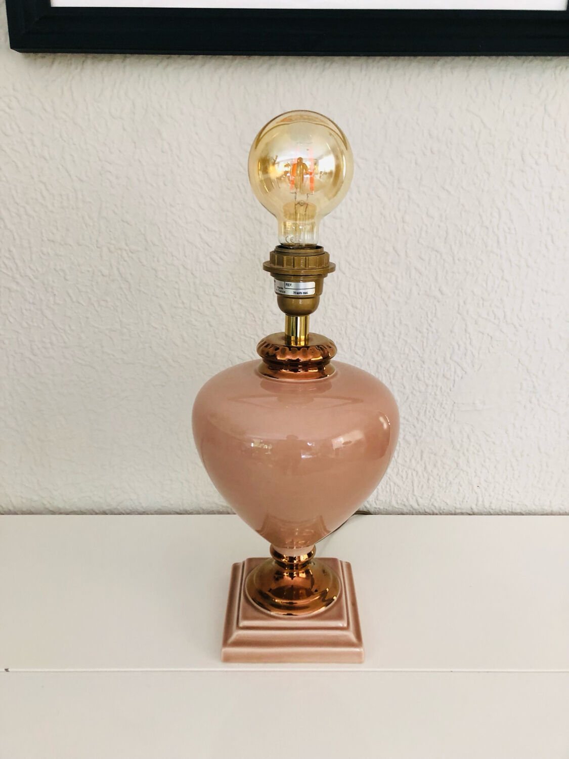 Ceramic lamp in pink and copper signed Louis Drimmer, circa 1980.